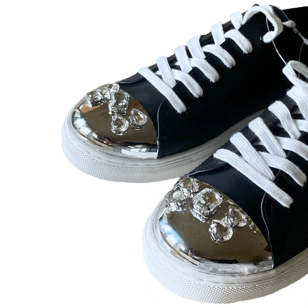 CAPE ROBBIN Faux Leather Jeweled Low Cut Sneakers Silver Cap Toe Size 11 …NWOT